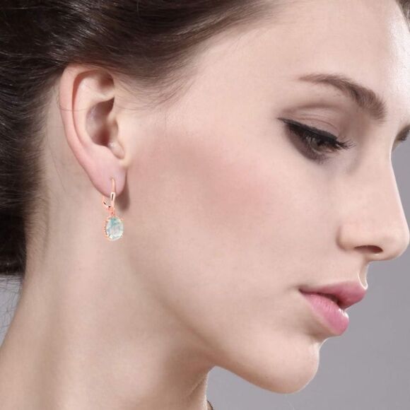 18K Rose Gold 925 with 2.00 Cttw White Opal Oval Leverback Hook Earrings main image 1